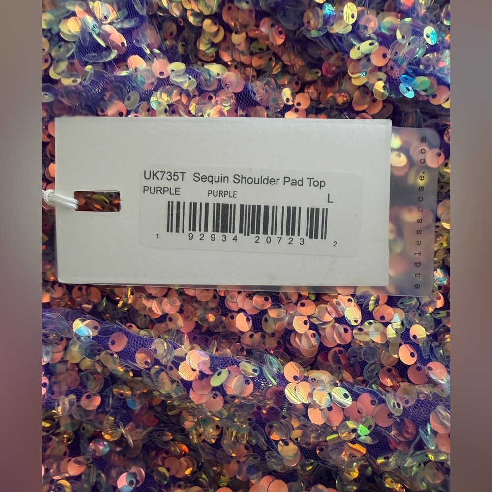 NWT Endless Rose Iridescent Purple Sequin Long Sleeve Top Size L - Picture 8 of 8